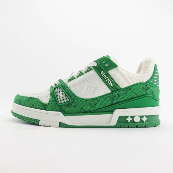 Louis Vuitton Trainer Green Monogram Denim White 1A9JHV/1A9JI1